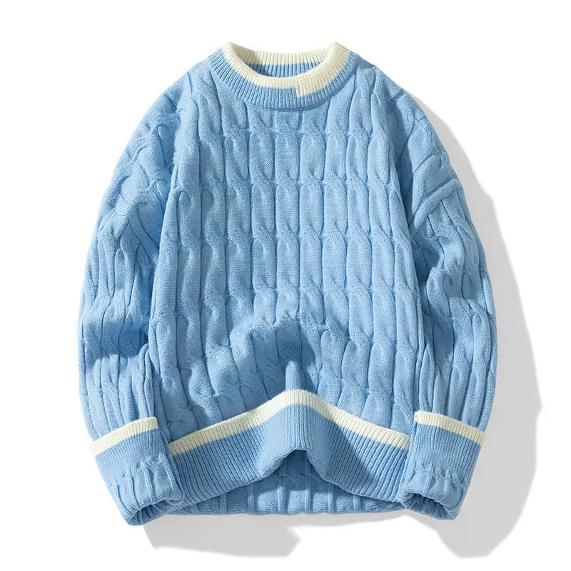 Men's two-piece acrylic sweater set with loose pullover and matching bottoms in winter sports style