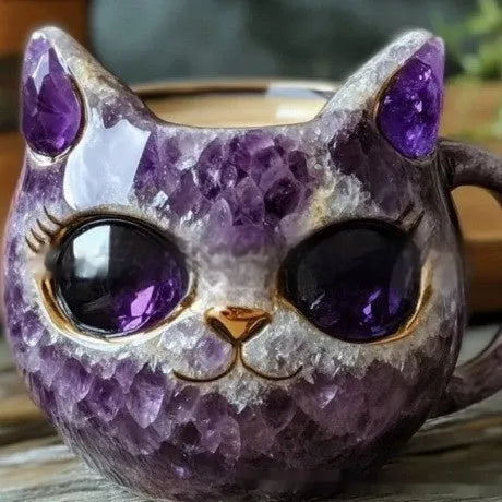 Geode Mug Crystal Cat Cup resin craft with hand-poured epoxy geode patterns in purple blue green pink colours