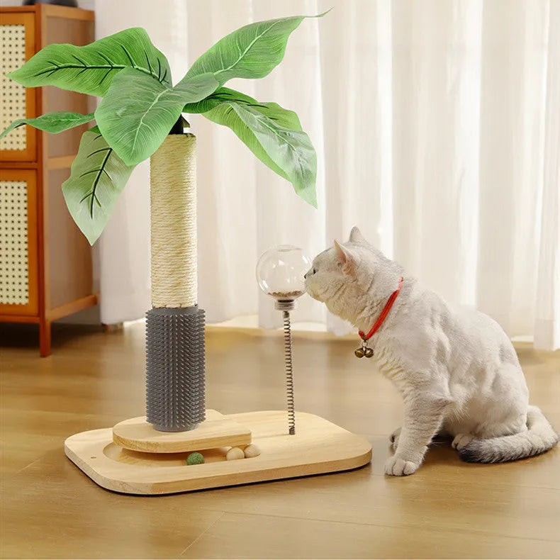 Vertical wooden cat scratching post in Canna colour with a standalone pole design.