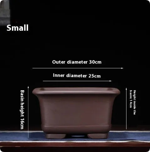 Large Chinese-style antique purple clay flower pot for indoor bonsai trees.