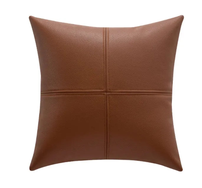 Solid colour soft cowhide leather pillow cover in a Nordic style, shown in beige white.