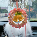 Woven wool bell orchid car pendant in green, pink, purple, or yellow with optional dream catcher.