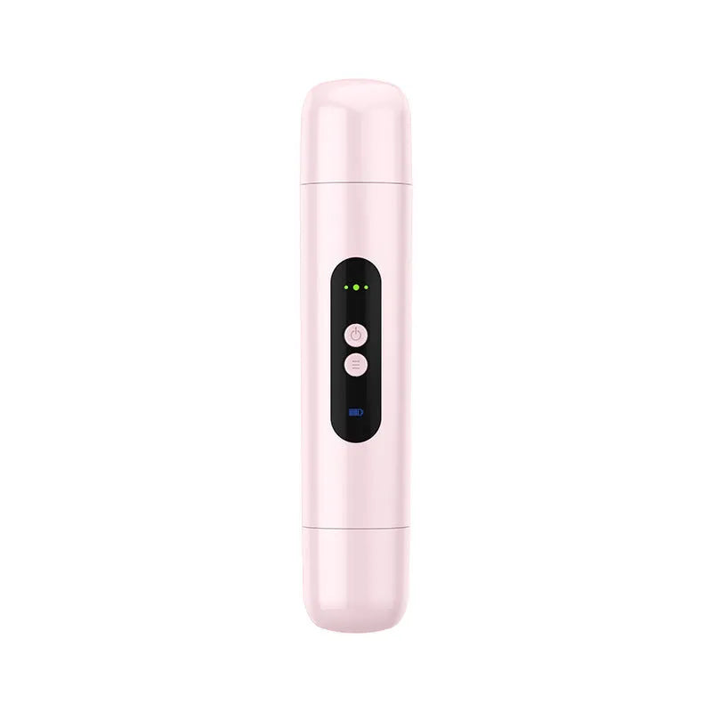 Pink and white portable electric hair trimmer with USB cable for body and armpit depilation