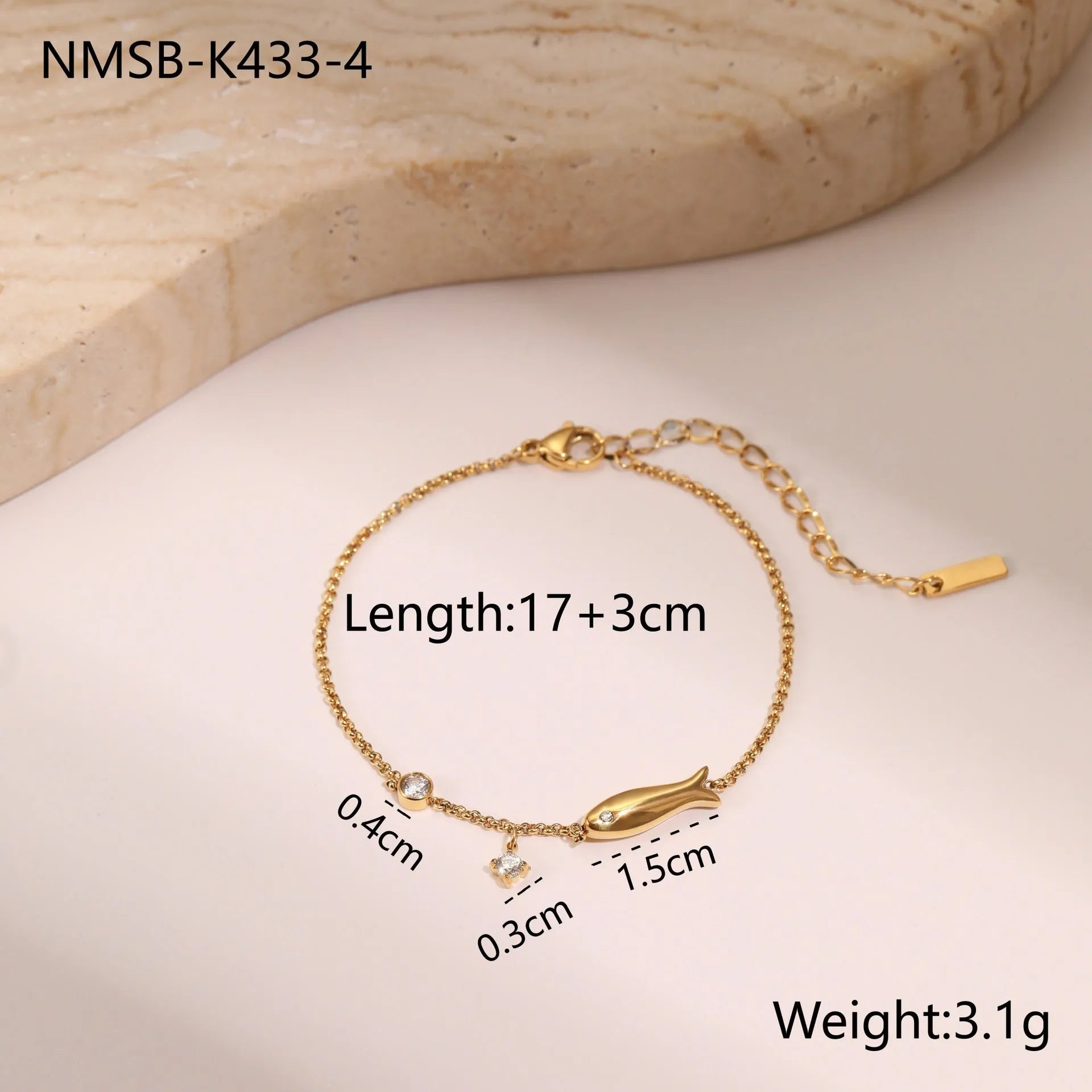 Stainless steel women's bracelet with geometric star pendant featuring hexagonal elements and gold plating