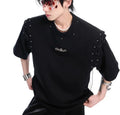 Deconstruction lace-up cutout short sleeve t-shirt in Black or White cotton-polyester blend