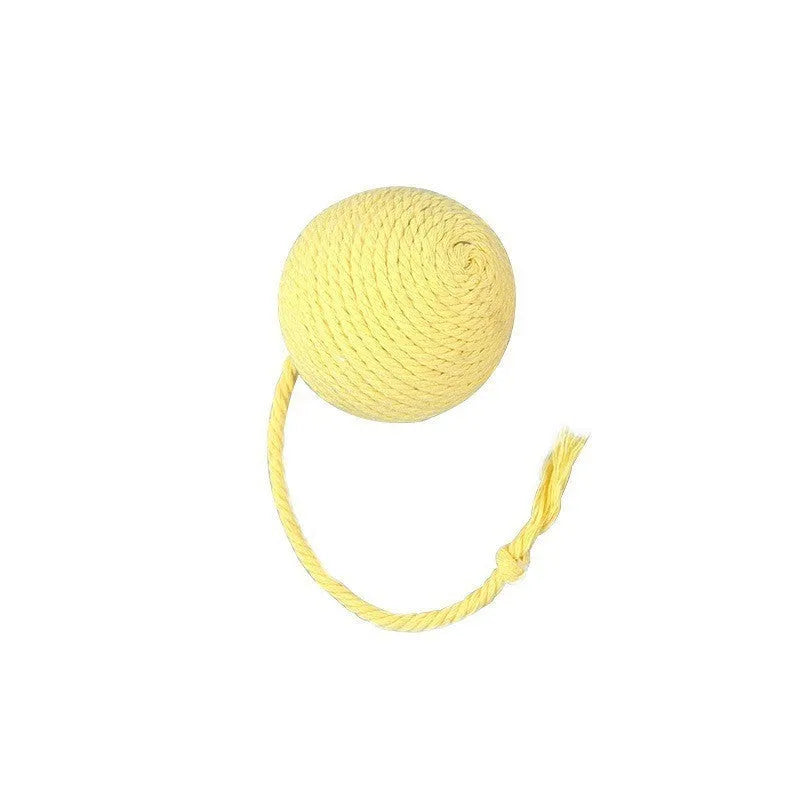 Colourful cat toy ball with rope and bell in green pink purple yellow options