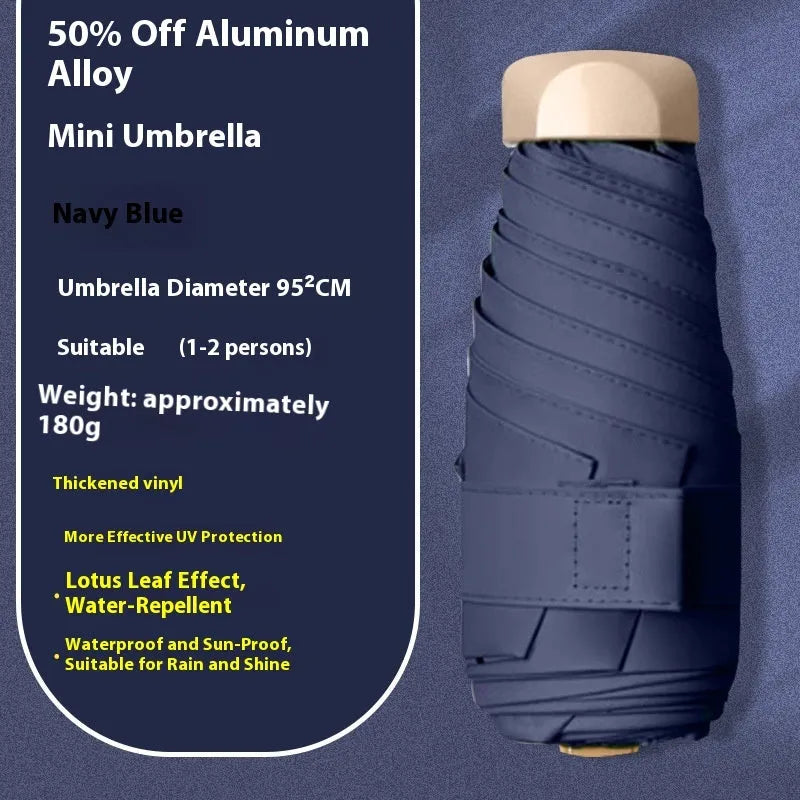 Five-fold manual umbrella with gradient vinyl sunshade showing six alloy bones in beige colour option