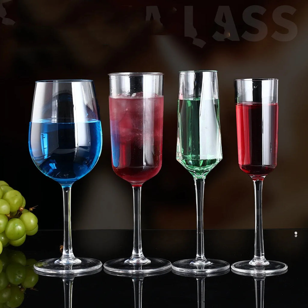Clear acrylic wine glass with modern design showing 300ml and 550ml capacity options