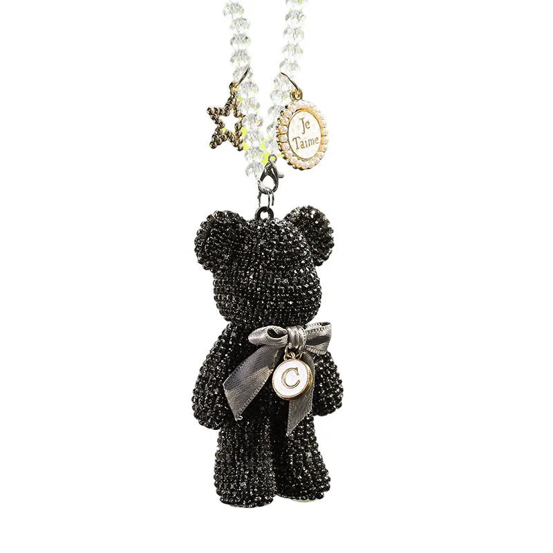 Diamond-embedded Violent Bear car rearview mirror pendant with artificial crystal rhinestones in 5x9cm size