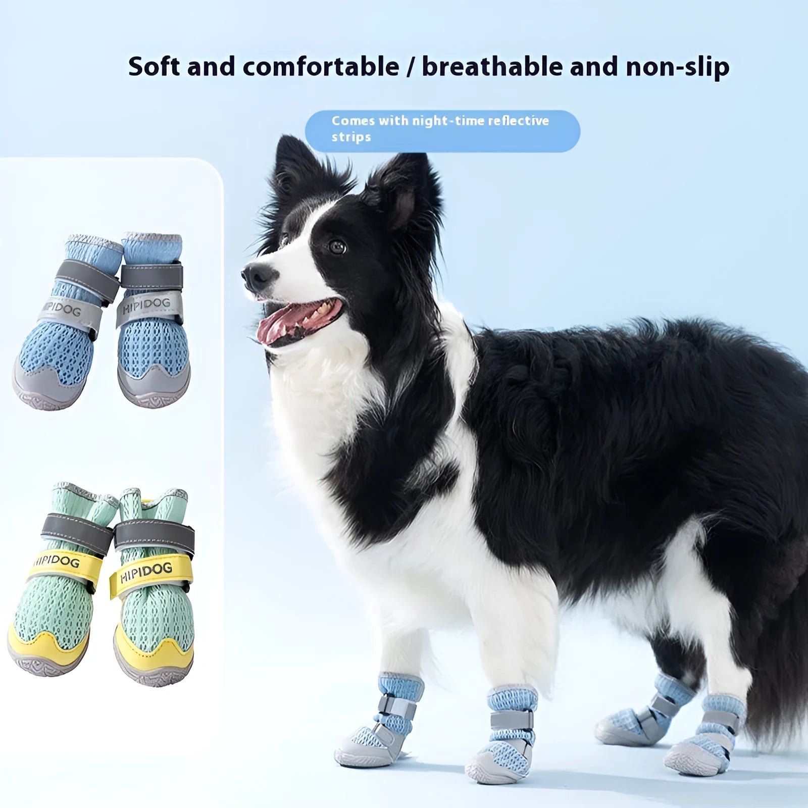 Cartoon style dog shoes in Bondi blue colour with breathable PU construction