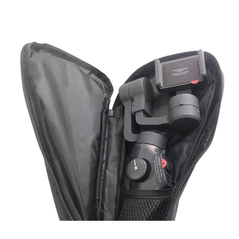 Black cloth storage bag for mobile phone stabilizer accessories and camera equipment organisation