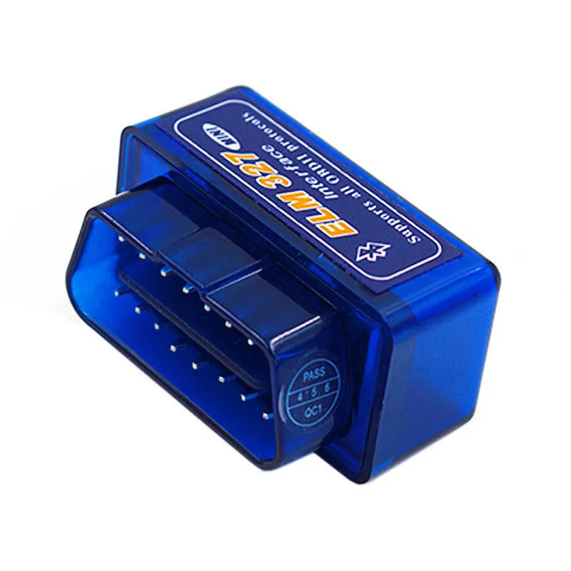 Compact Bluetooth OBD2 automotive diagnostic scanner with ELM327 chip for fault code reading and sensor monitoring