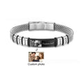 Men's titanium steel rope bracelet with heart-shaped lettering charm on wrist