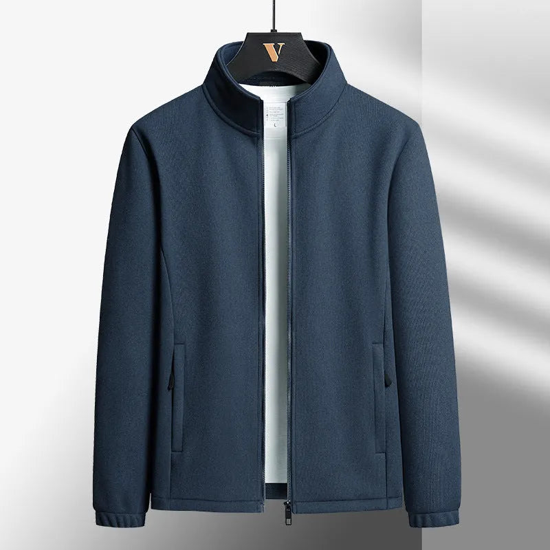 Men's grey berber fleece coat with stand-up collar and zippered front