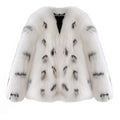 Black and white faux fur raccoon-style coat for women, Korean street fashion slim-fit design.