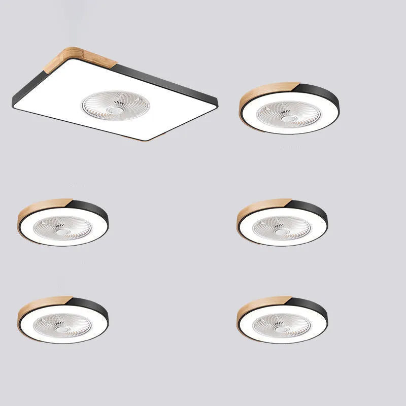 Nordic solid wood fan lamp with PVC shade in rectangular round or square shapes for living room