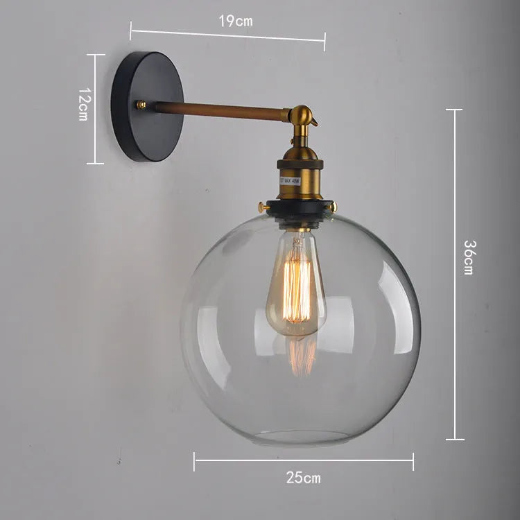 20cm retro round ball glass wall lamp in amber colour with aluminium holder.