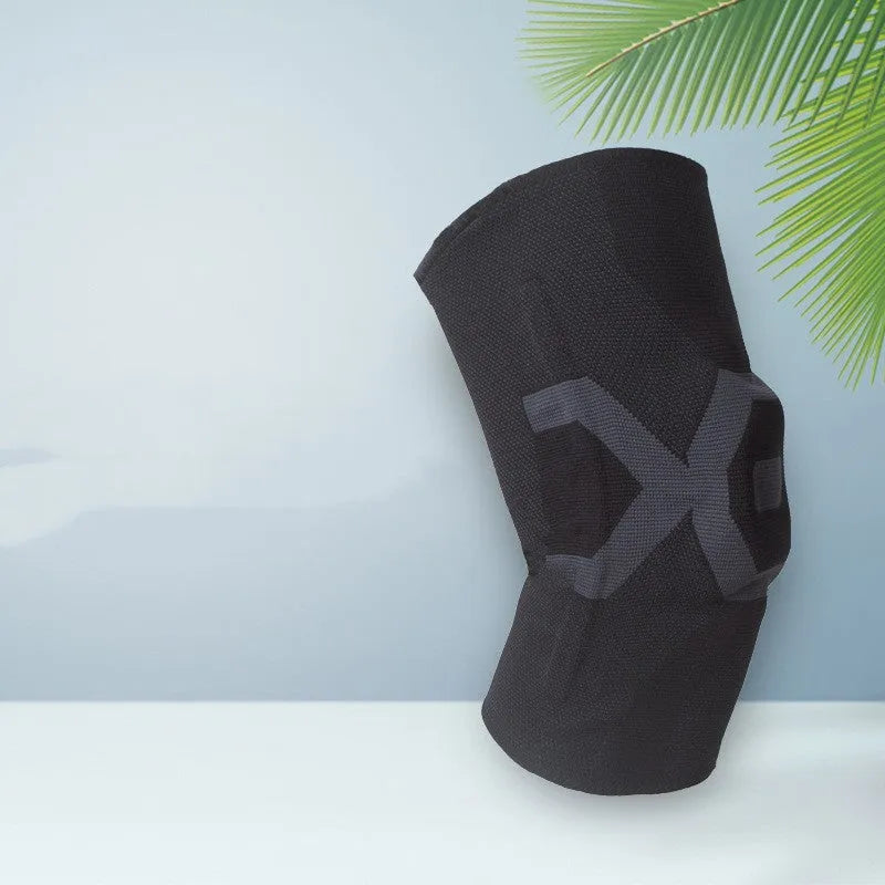 Men's silicone knee pad in black and blue color for running and cycling protection