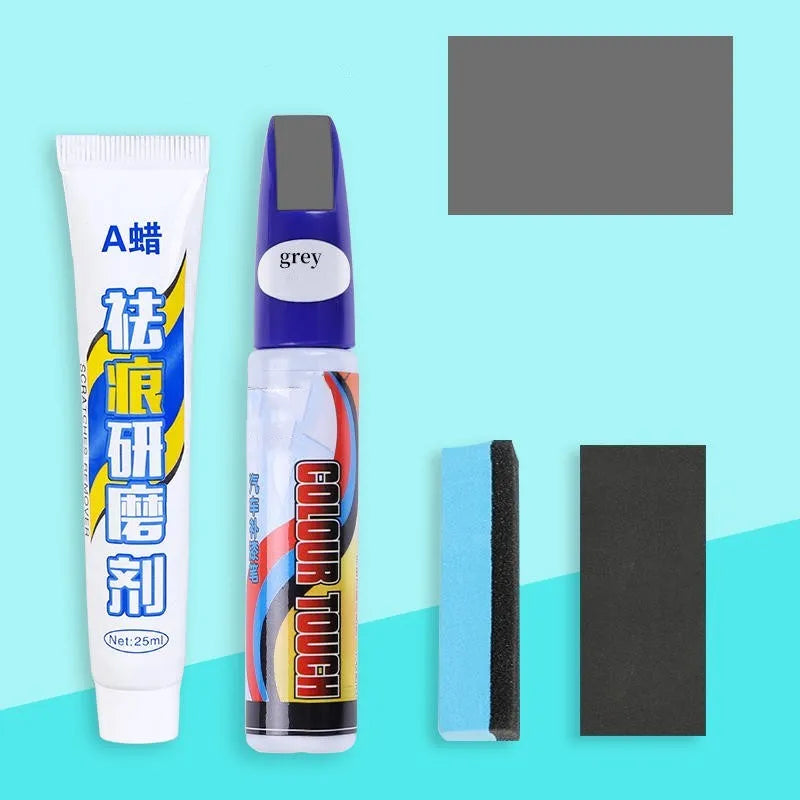 Automotive paint repair pen scratch repair fluid 4-piece set with touch-up pen, wax, sponge and sandpaper