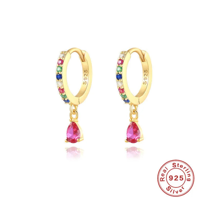 S925 sterling silver water drop earrings with geometric shape and diamond/gemstone accent options