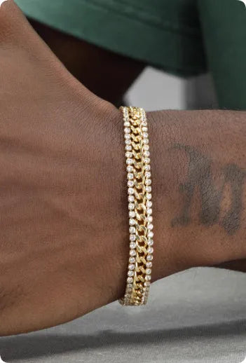 Gold-plated tennis bracelet with stone inlay on a titanium steel base for men and women