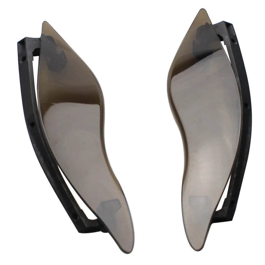 Harley-Davidson motorcycle windshield rear wing accessory in smoked and black ABS plastic