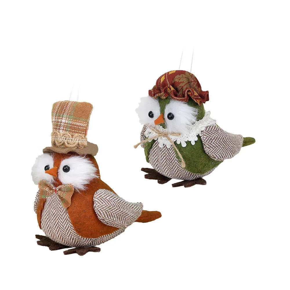 Orange and green Thanksgiving owl harvest bird cloth pendant ornament for window or desktop decoration