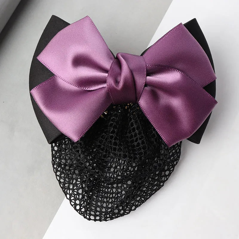 Professional two-bow mesh hair clip for female workers in various colours.