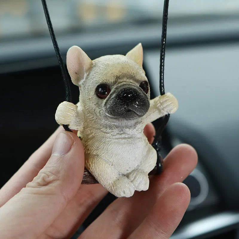 Cartoon bulldog resin car pendant hanging from rearview mirror in black colour option