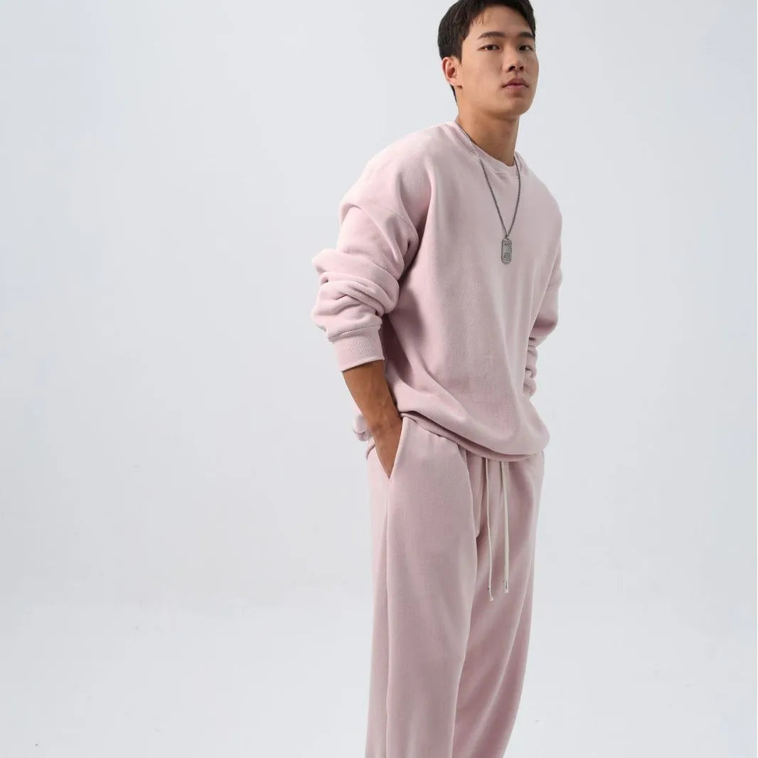 Men's polar fleece sports suit with crew neck top and loose padded trousers in five winter colours