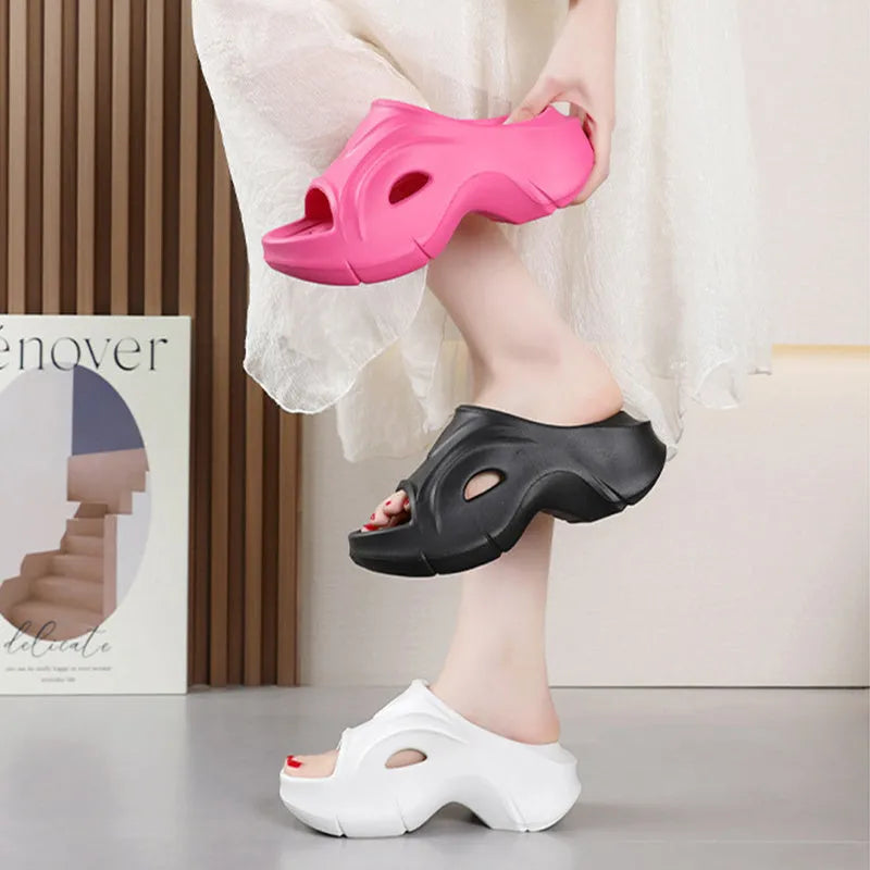 Super thick-soled EVA slippers for women in white black rose red colours