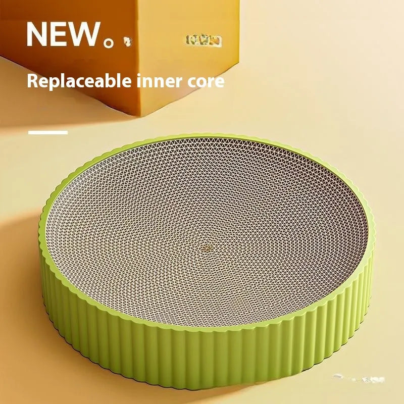 55cm round green cat scratching board with replaceable corrugated paper panels