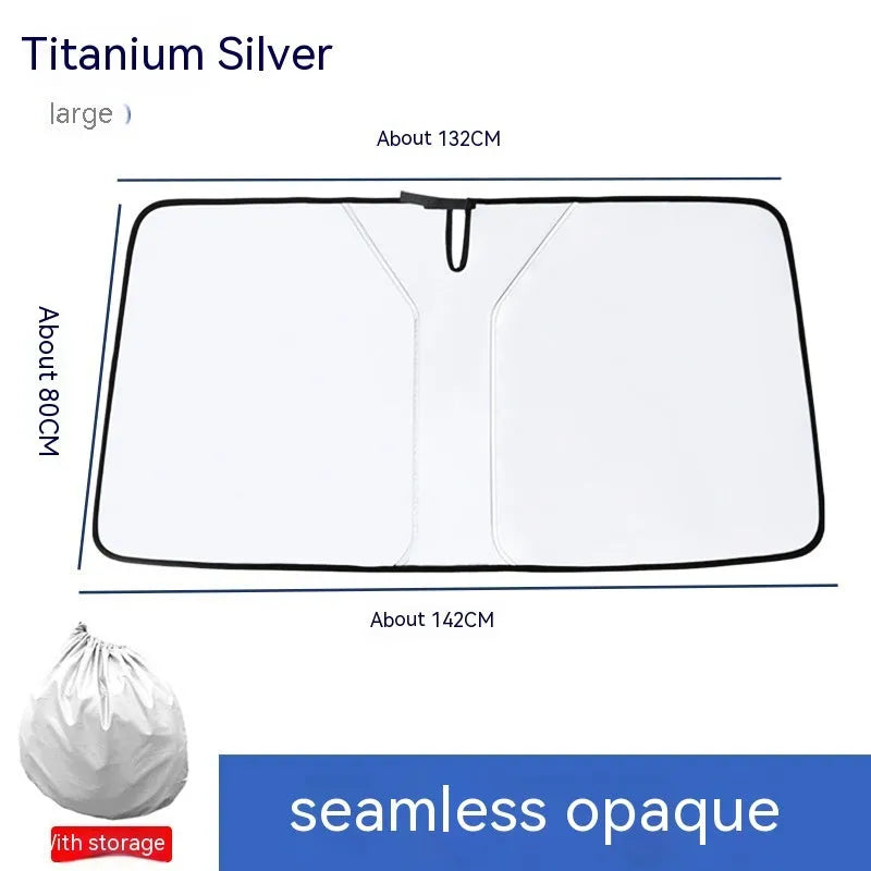 Double ring car sun shade with titanium silver NC fabric for front windscreen heat protection