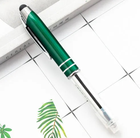 Metal capacitive stylus and ballpoint pen with LED light in five colour options