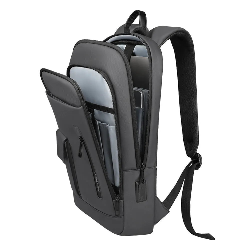 Lightweight Oxford cloth men's backpack in solid colour with sewing line detail.