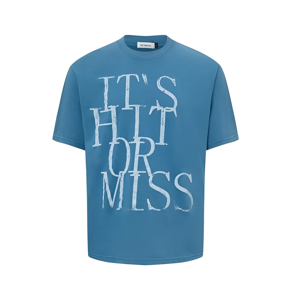 Men's American-style letter printed round neck t-shirt in cotton blend fabric