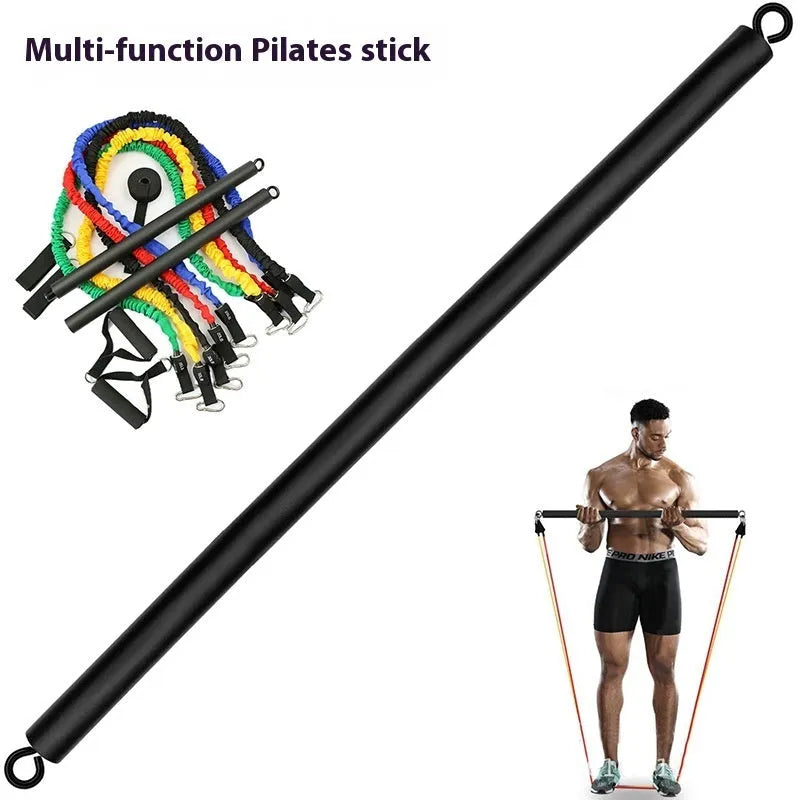 Two-segment push-and-pull fitness stick with rope for yoga and Pilates resistance training