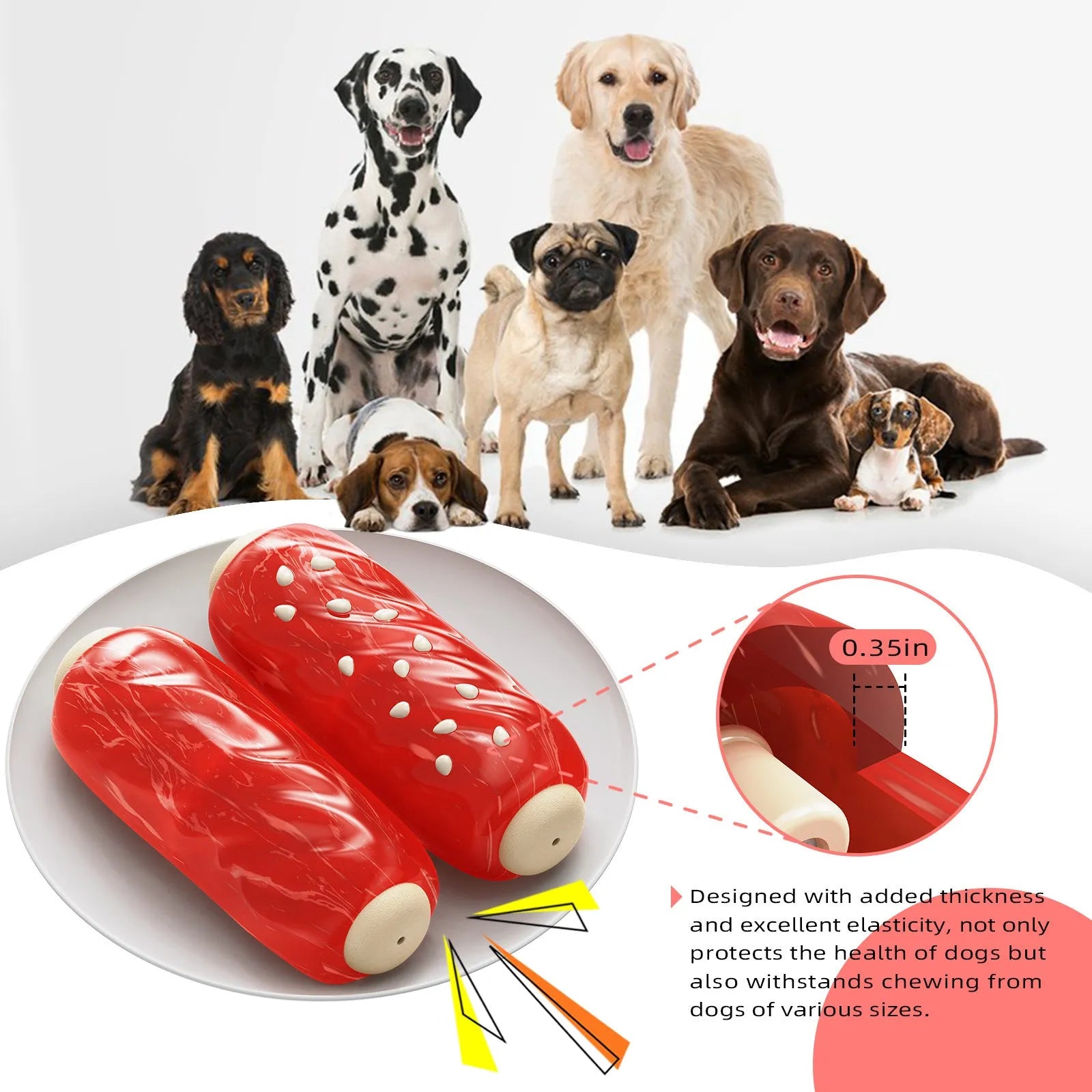 Primary colour dog molar cleaning rod toy with snack pockets and glue-filled toothbrush section