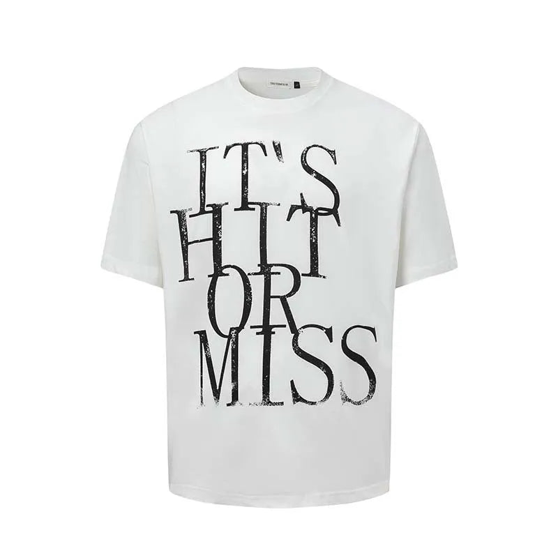 Men's American-style letter printed round neck t-shirt in cotton blend fabric