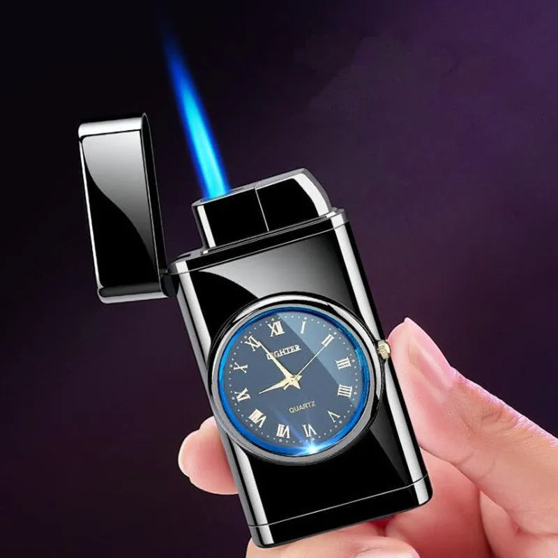 Electronic watch design metal cigarette lighter with wind-resistant ignition and LED flashing lamp