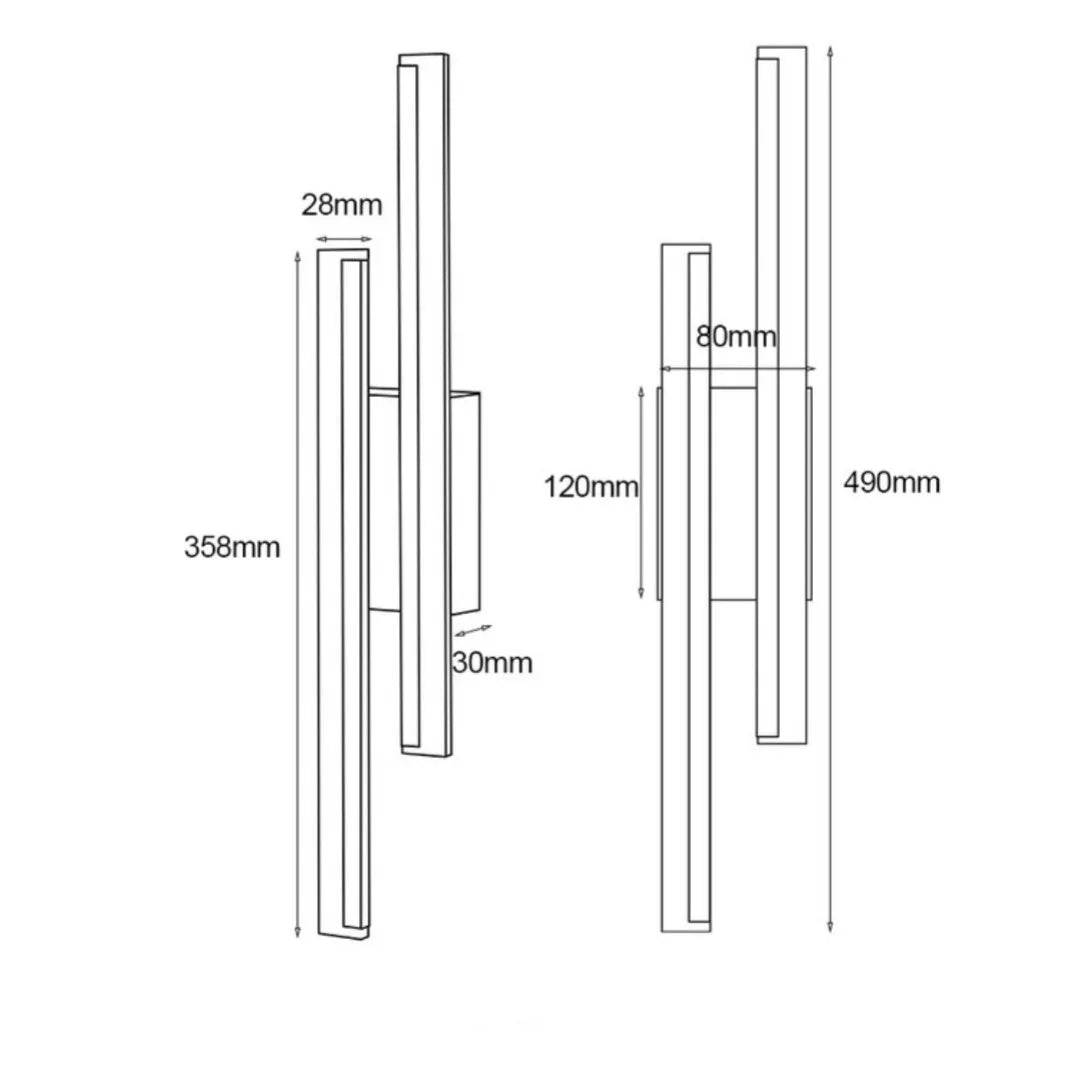 Gold finish double line wall lamp with LED lighting for stairwells and aisles