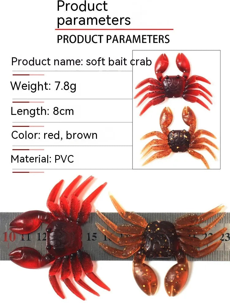 8cm PVC crab fishing lure artificial bait in red and brown colour options