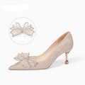 Women's champagne sequin stiletto heel pumps with pointed toe for wedding events