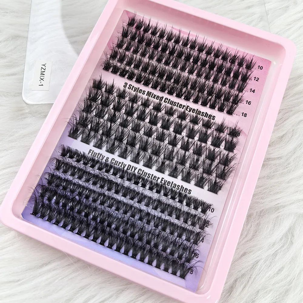 False eyelash mixed set with five design styles in storage case showing 30D to 120D density options