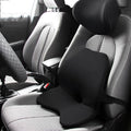 Memory foam car waist cushion for lumbar support, shown in beige colour, placed on a car seat.