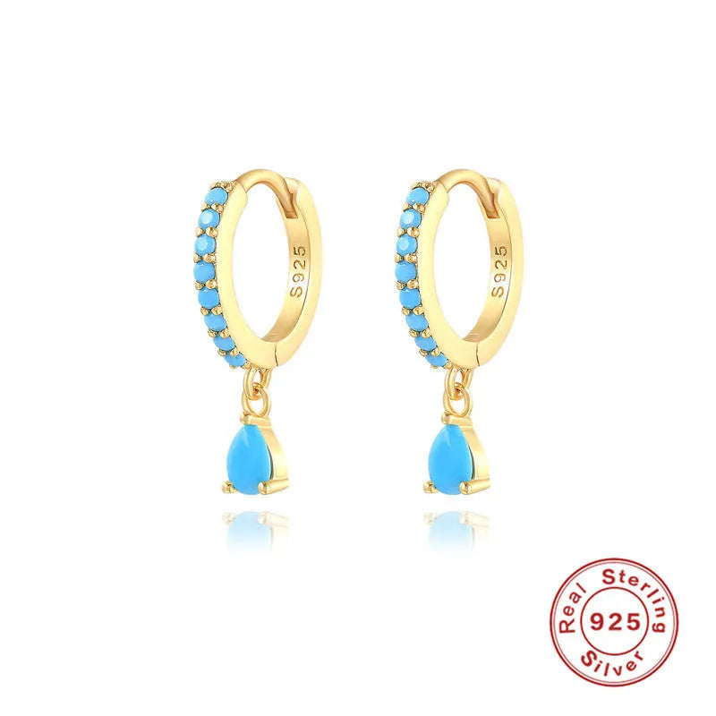 S925 sterling silver water drop earrings with geometric shape and diamond/gemstone accent options