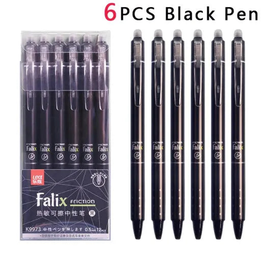 Hot erasable push gel pen with 0.5mm stainless steel nib and plastic shell in blue or black ink