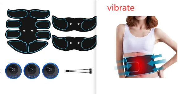 Abdominal muscle patch set with digital display charging in red, blue or yellow edge trim