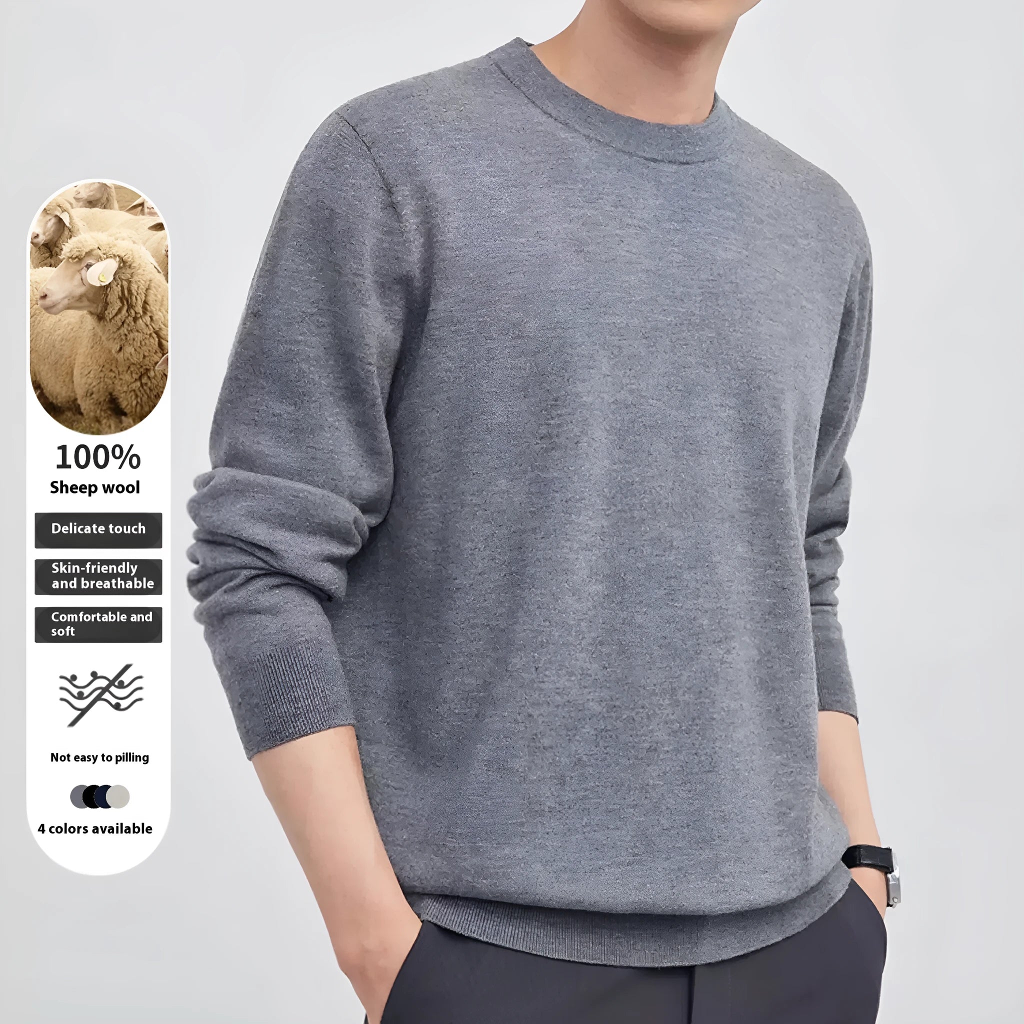 Men's regular fit pullover sweater in standard wool for autumn winter wear