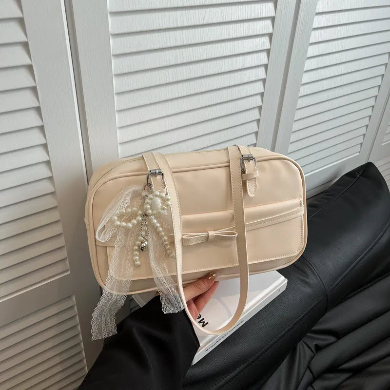 Women's square PU leather shoulder bag with flap closure and double straps in multiple colour options